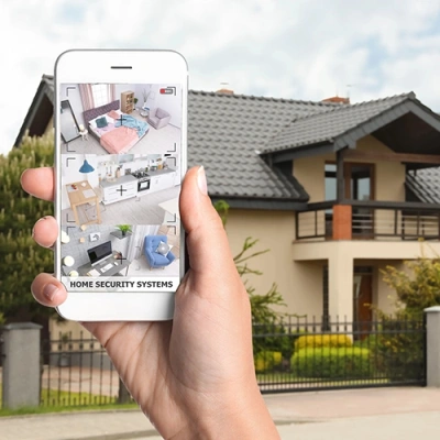 Boise vivint phone display of cctv live feed in front of a house